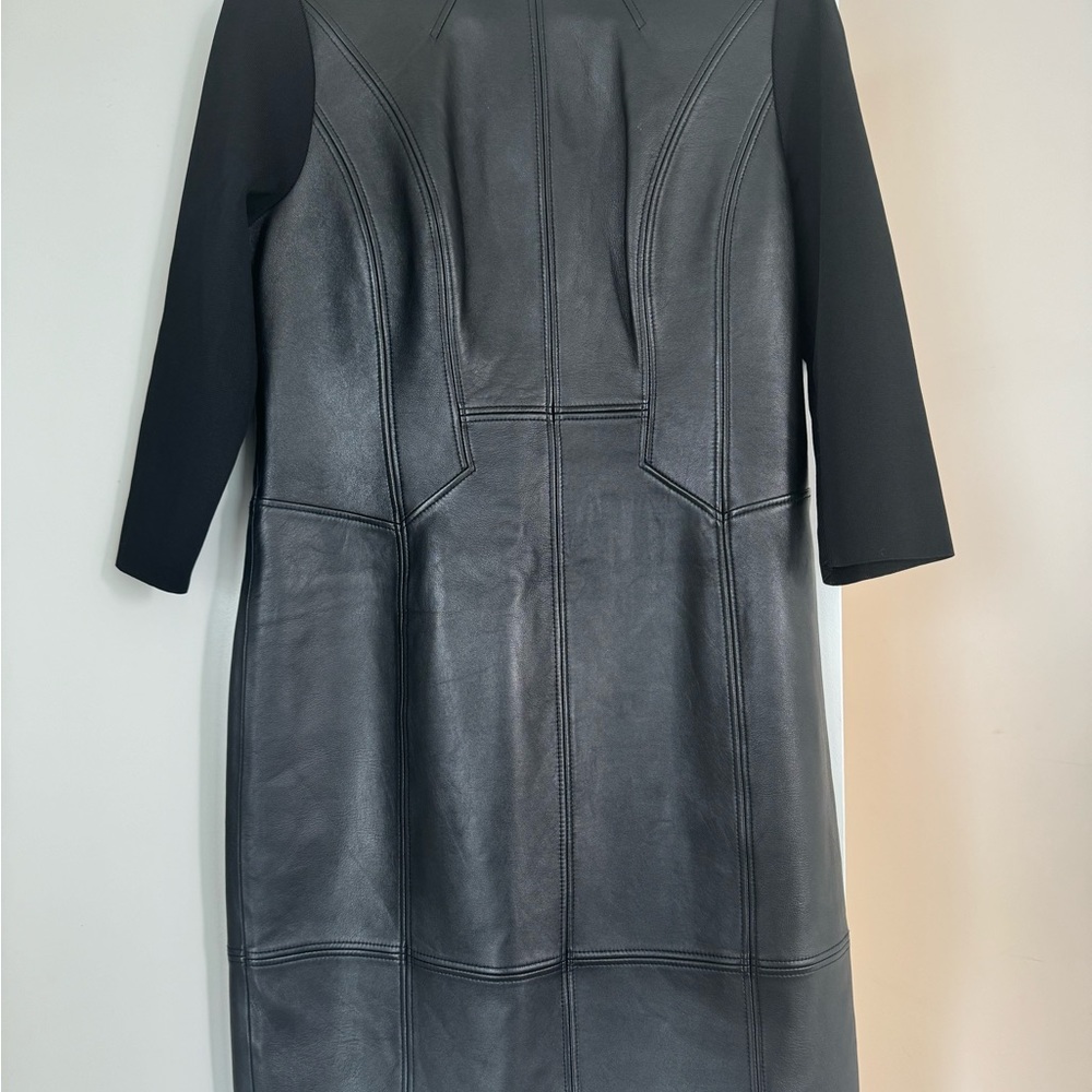 Elie Tahari Black Leather and Stretch Dress